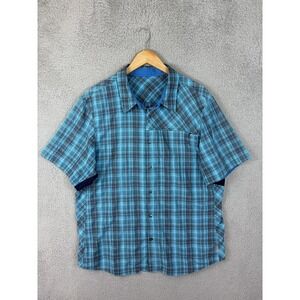 Club Ride Shirt Mens XL Blue Plaid Short Sleeve Cycling Button Quick Dry Mens